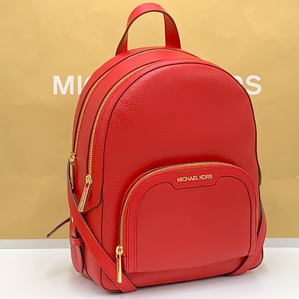 MICHAEL KORS JAYCEE MEDIUM ZIP POCKET BACKPACK COLOR: Bright Red NWT